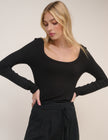Black Scoop Neck Ribbed Top