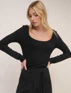 Black Scoop Neck Ribbed Top