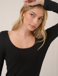 Black Scoop Neck Ribbed Top