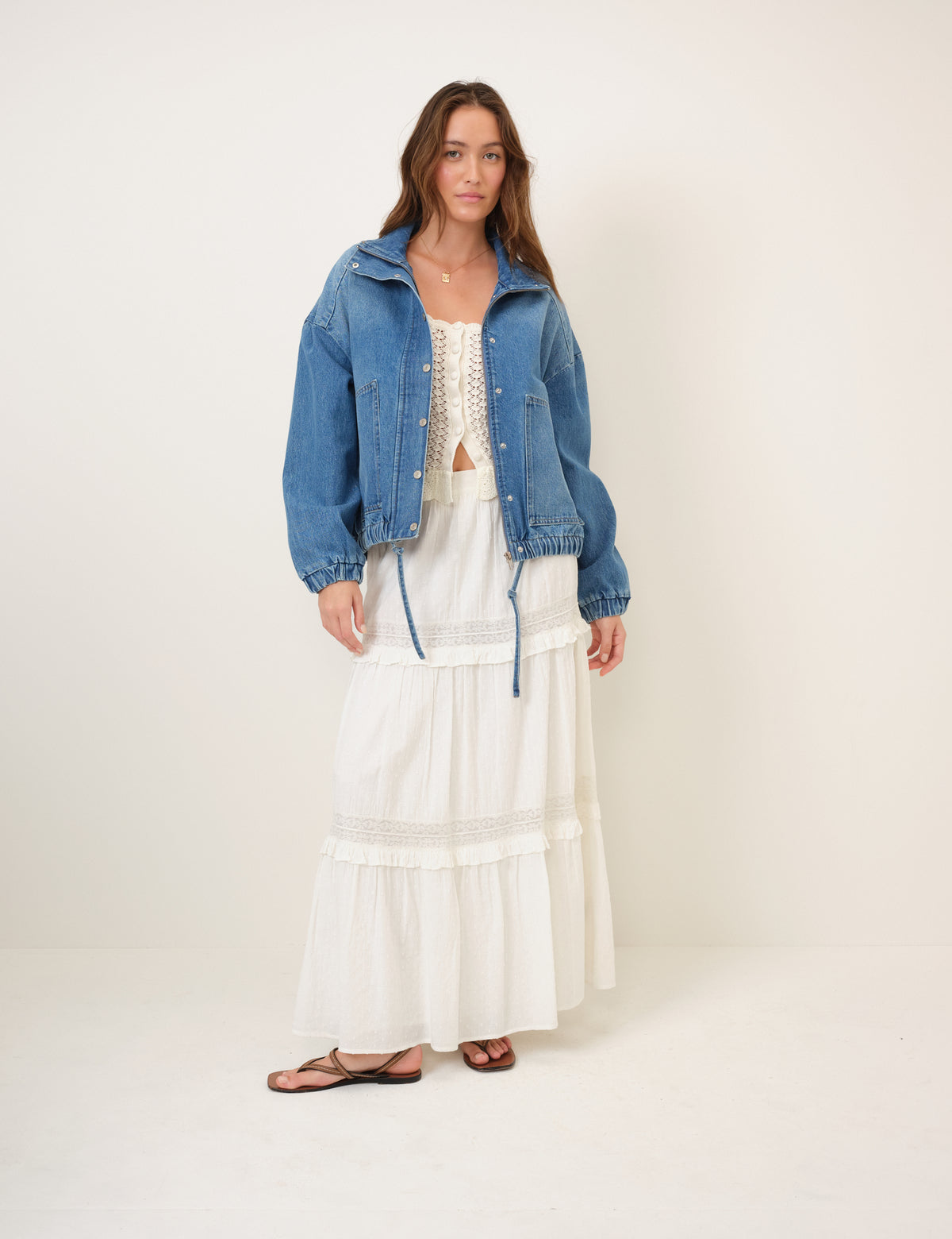 Denim Funnel Neck Bomber Jacket