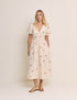 Light Pink Striped Puff Sleeve Yardley Midi Dress