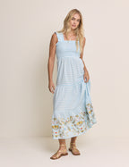 Blue Gingham Embroidered Stacey Midi Dress