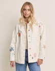 Cream Embroidered Denim Shacket