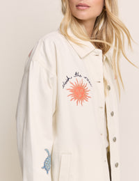Cream Embroidered Denim Shacket