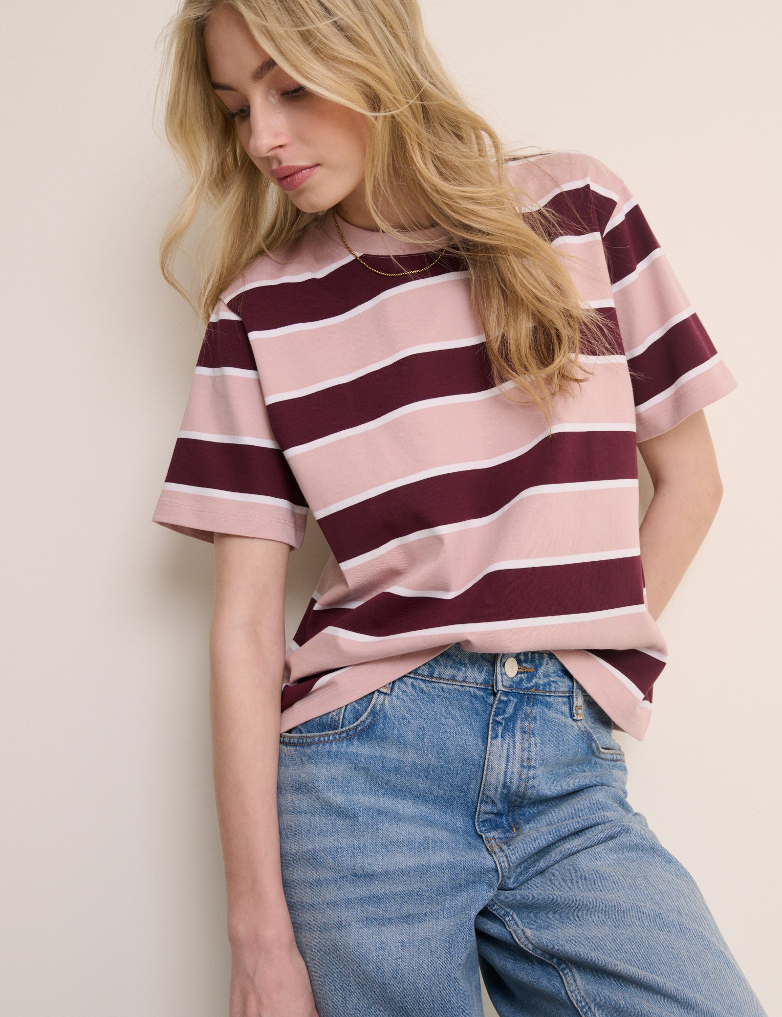 Pink Striped Boxy Fit T-Shirt