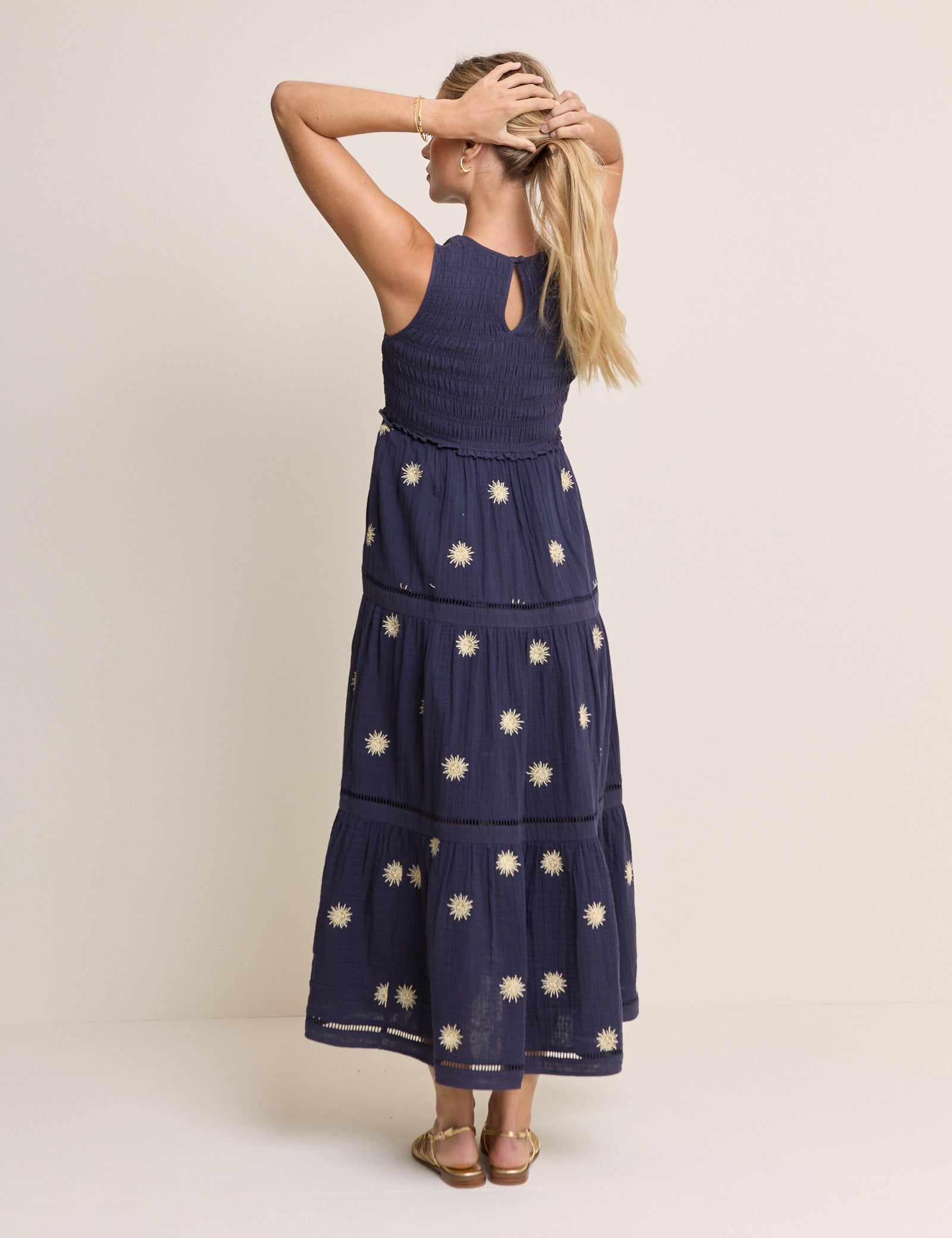 Embroidered Calloway Navy Midi Dress | Elizabeth Scarlett x Nobody's Child Embroidered Calloway Navy Midi Dress | Elizabeth Scarlett x Nobody's Child