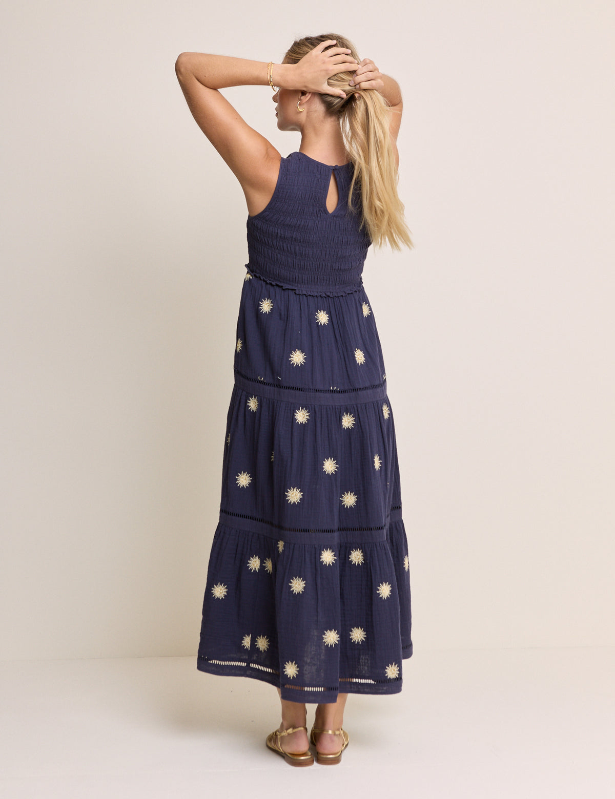 Navy Embroidered Tiered Calloway Midi Dress