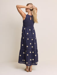 Navy Embroidered Tiered Calloway Midi Dress