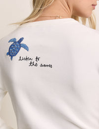 White Seascape Embroidered Cardigan