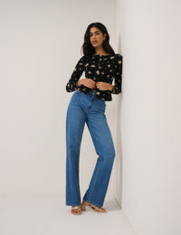 Black Floral Whipstitch Pointelle Cardigan