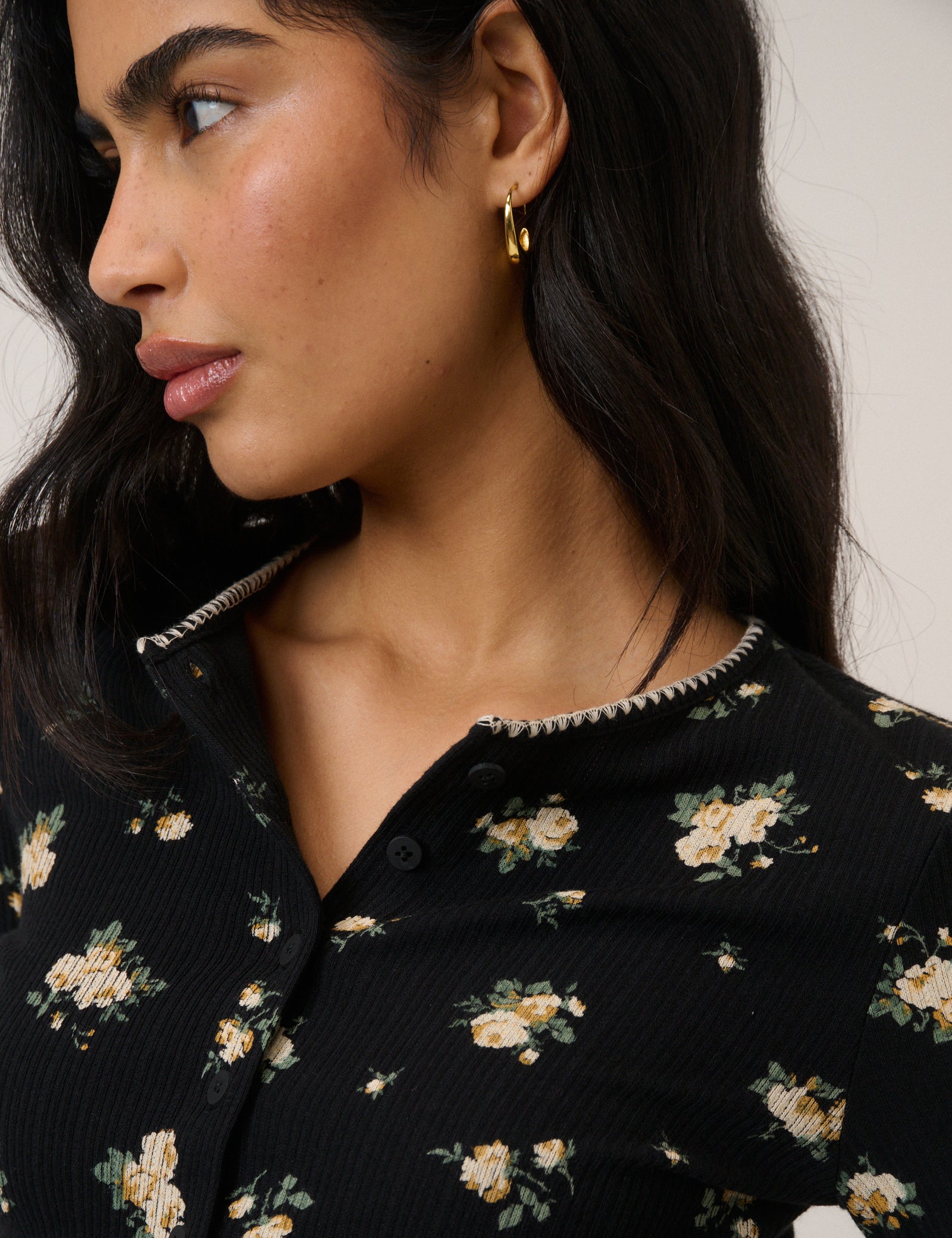 Black Floral Whipstitch Pointelle Cardigan