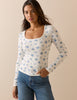 White Floral Pointelle Long Sleeve Top