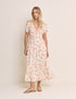 White Floral Short Sleeve Isabella Midi Dress