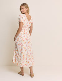 Cream Floral Shirred Sleeveless Isabella Midi Dress