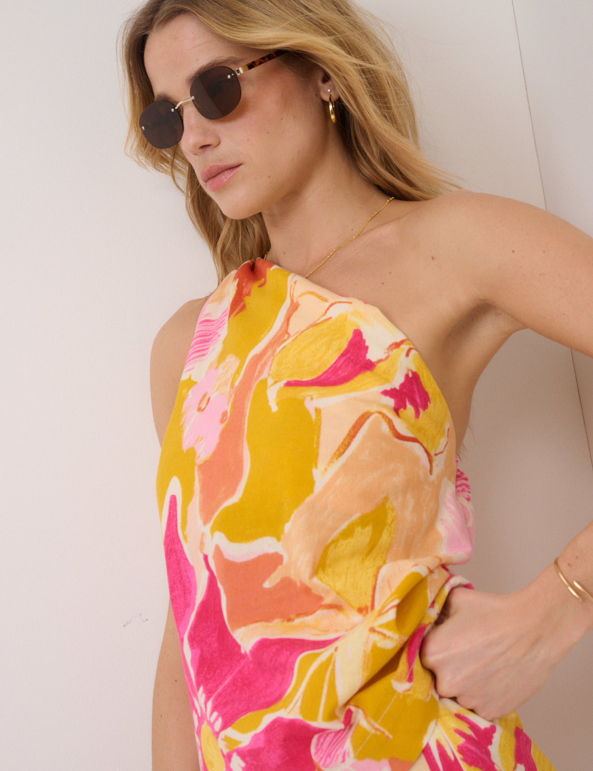 Yellow Floral One Shoulder Twisted Top