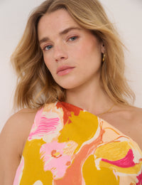 Yellow Floral One Shoulder Twisted Top