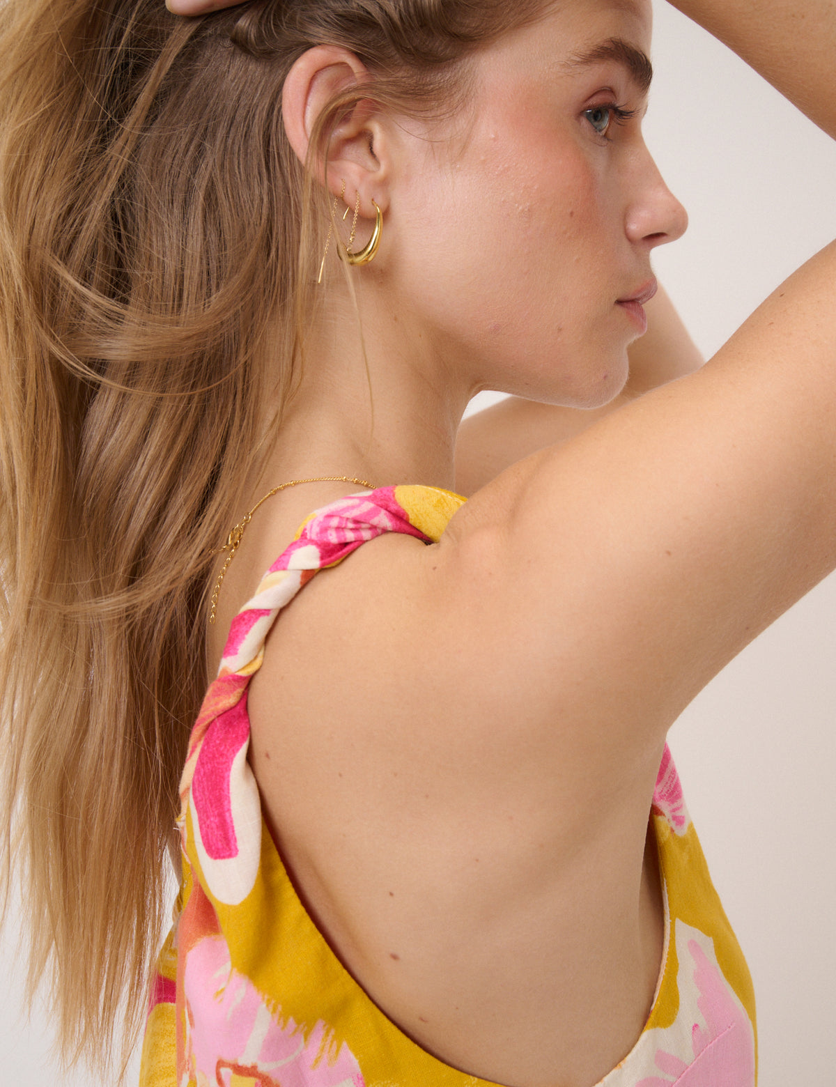 Yellow Floral One Shoulder Twisted Top