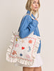 White Embroidered Frill Tote Bag