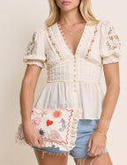 White Embroidered Frill Pouch