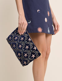 Navy Embroidered Pouch