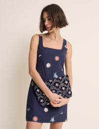 Navy Embroidered Pouch