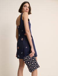 Navy Embroidered Pouch