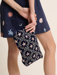 Navy Embroidered Pouch