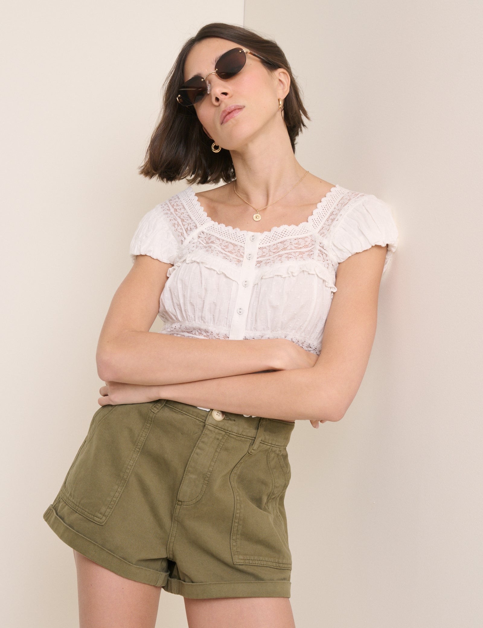 Khaki Utility Pocket Etta Shorts