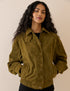 Khaki Funnel Neck Suede Bomber Jacket