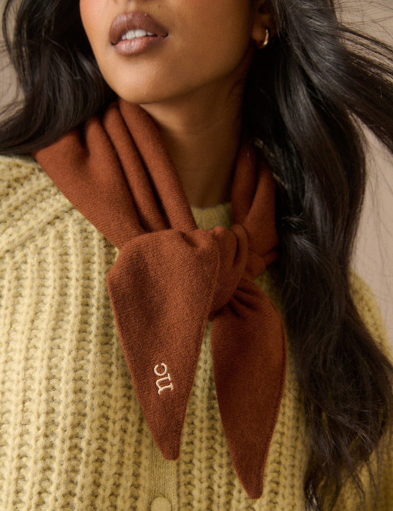 Brown Embroidered Small Triangle Scarf
