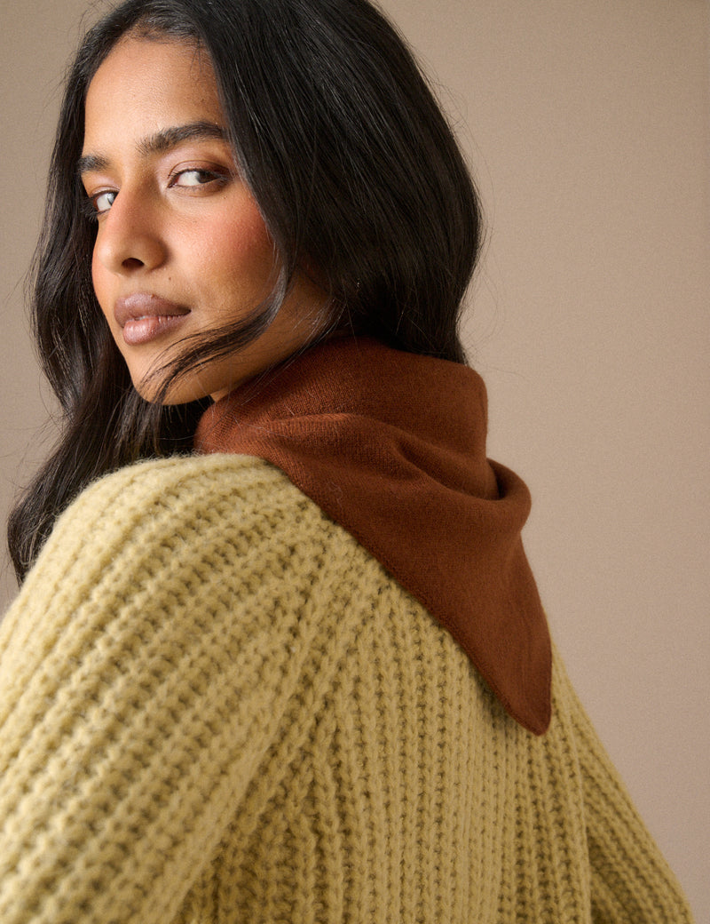 Brown Embroidered Small Triangle Scarf