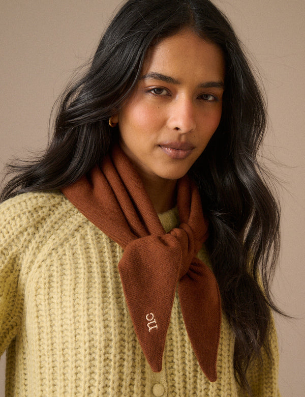 Brown Embroidered Small Triangle Scarf