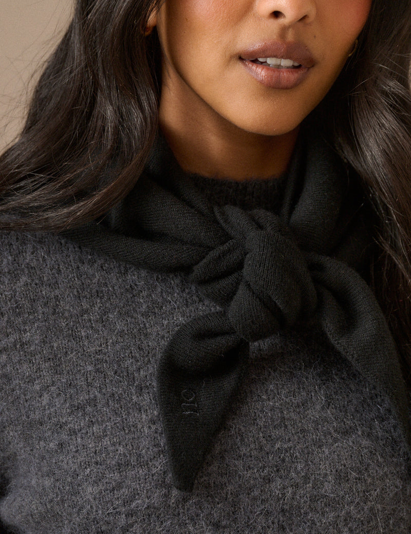 Black Wool-Blend Triangle Scarf