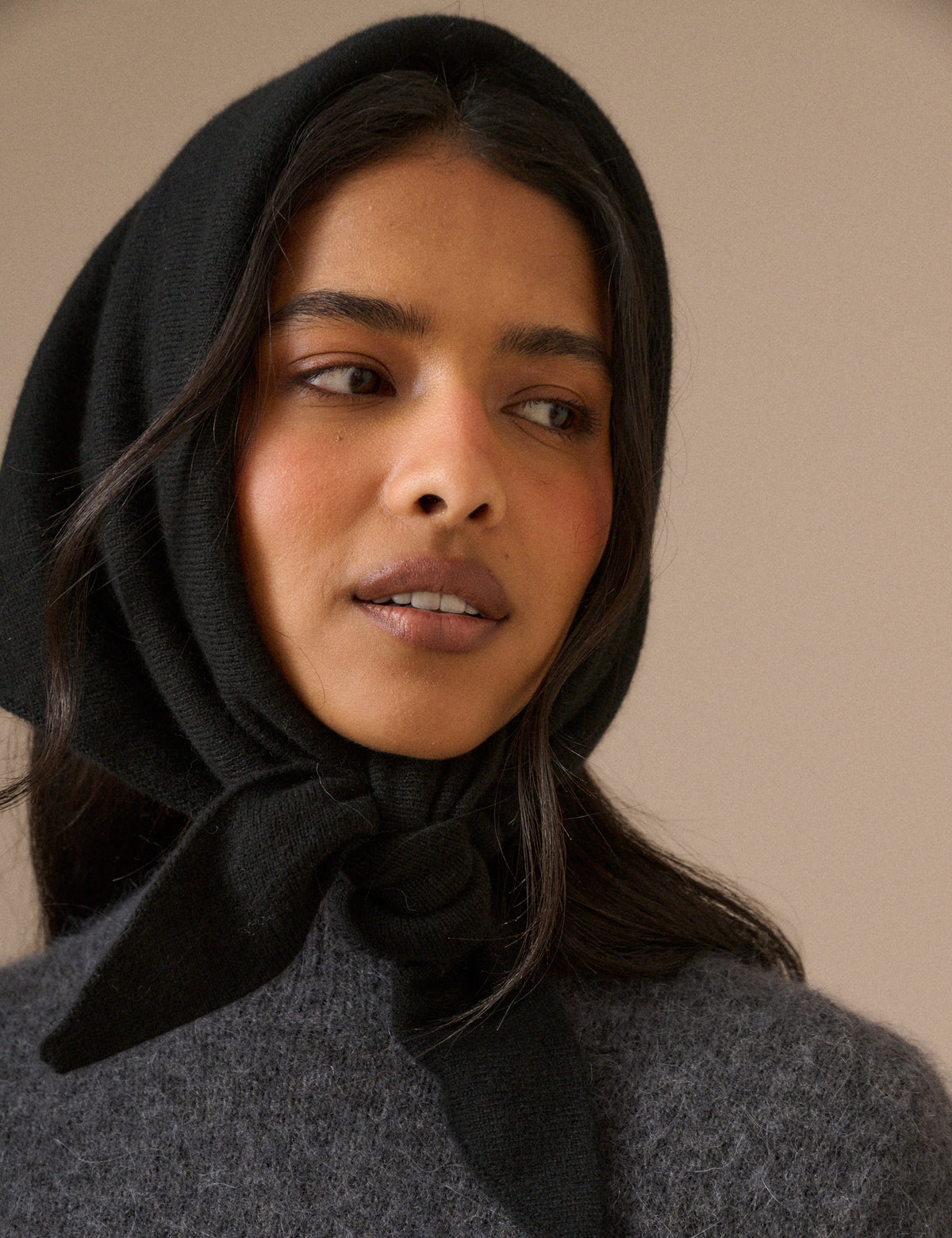 Black Wool-Blend Triangle Scarf