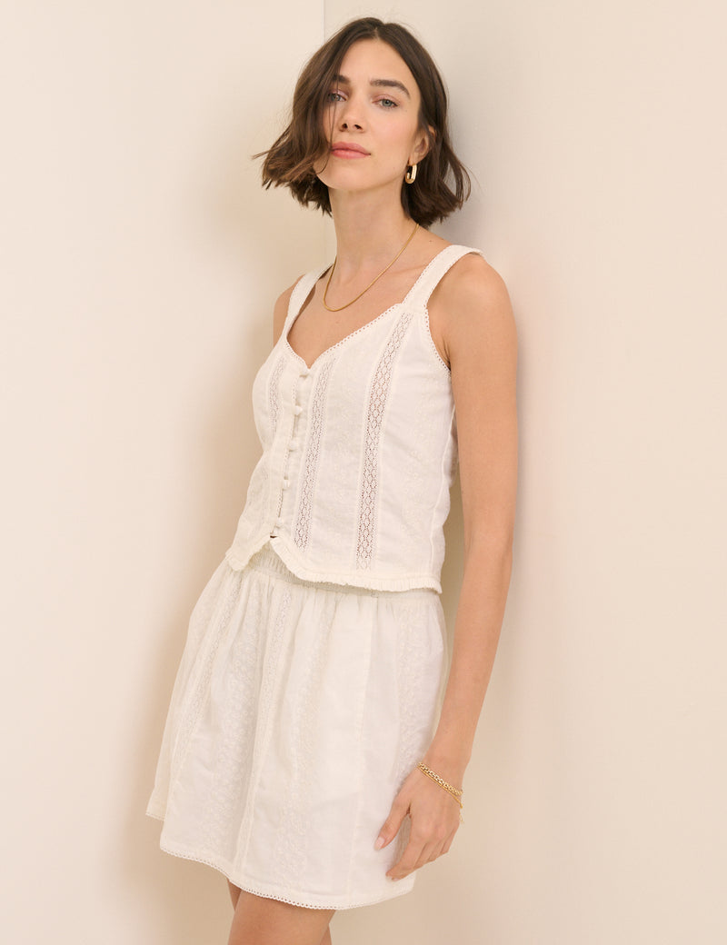 White Broderie Anglaise Lace Trim Mini Skirt
