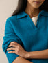 Blue Collared V-neck Knitted Jumper