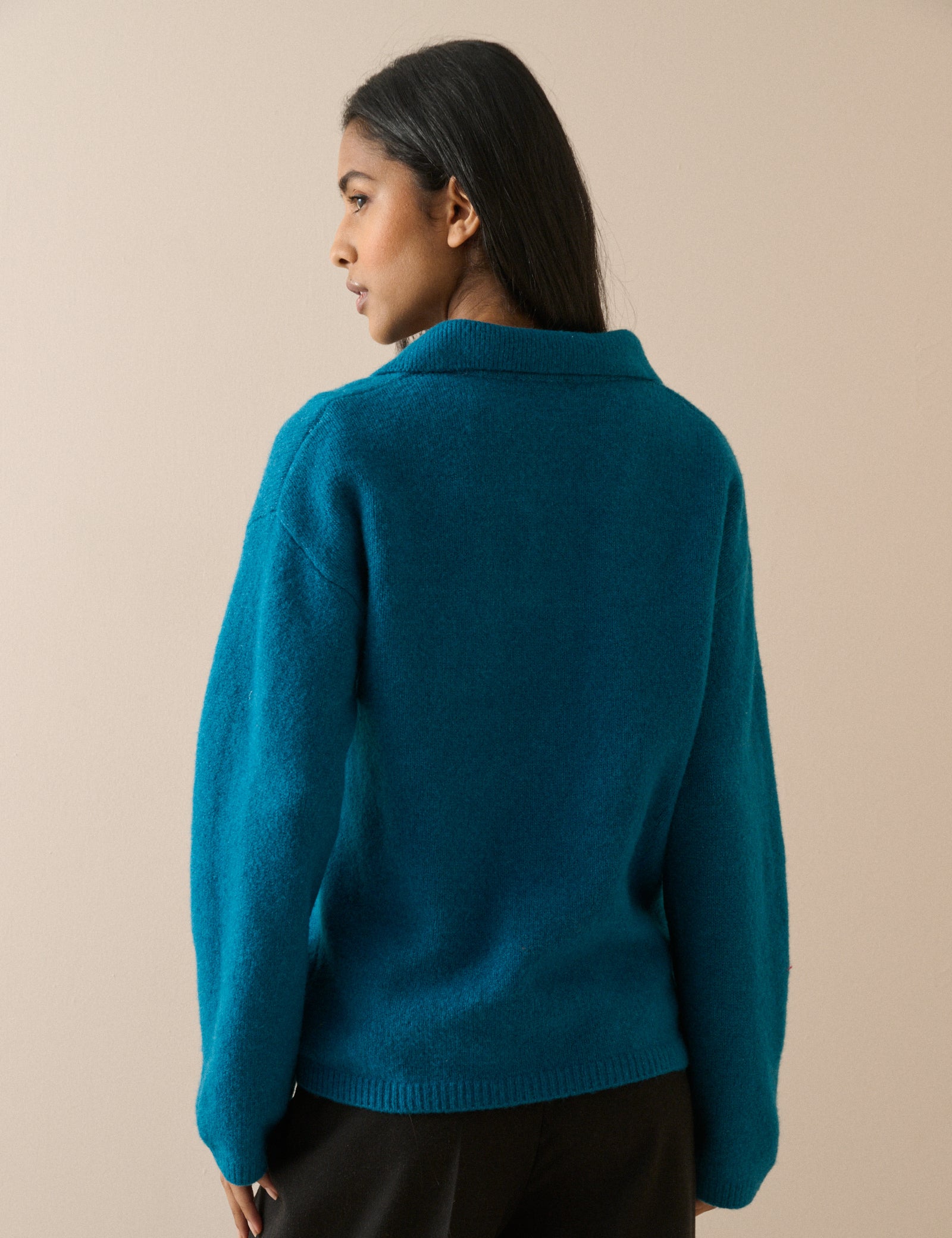 Blue Collared V-neck Knitted Jumper