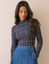 Blue Tartan Long Sleeve Jersey Top