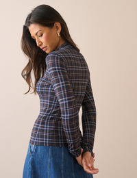 Blue Tartan Long Sleeve Jersey Top