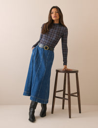 Blue Tartan Long Sleeve Jersey Top