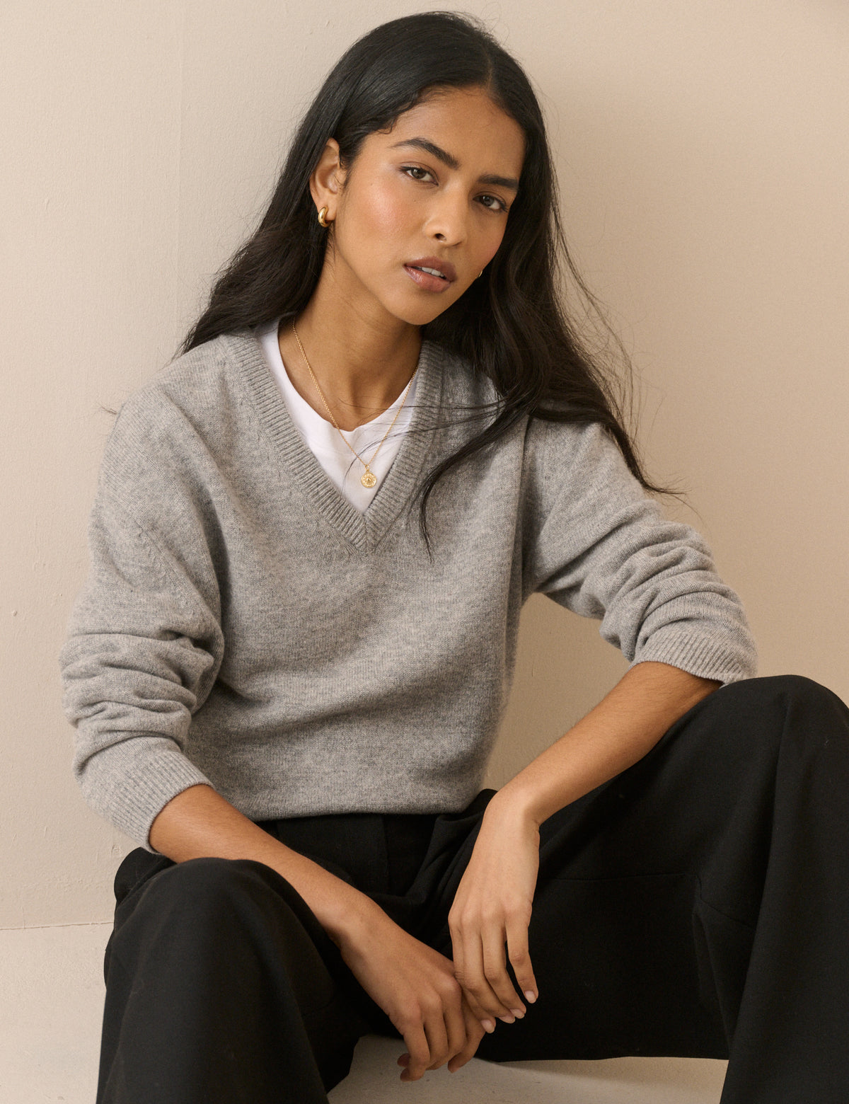 Grey V-Neck Wool Jumper