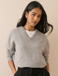 Grey V-Neck Wool Jumper
