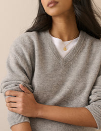 Grey V-Neck Wool Jumper