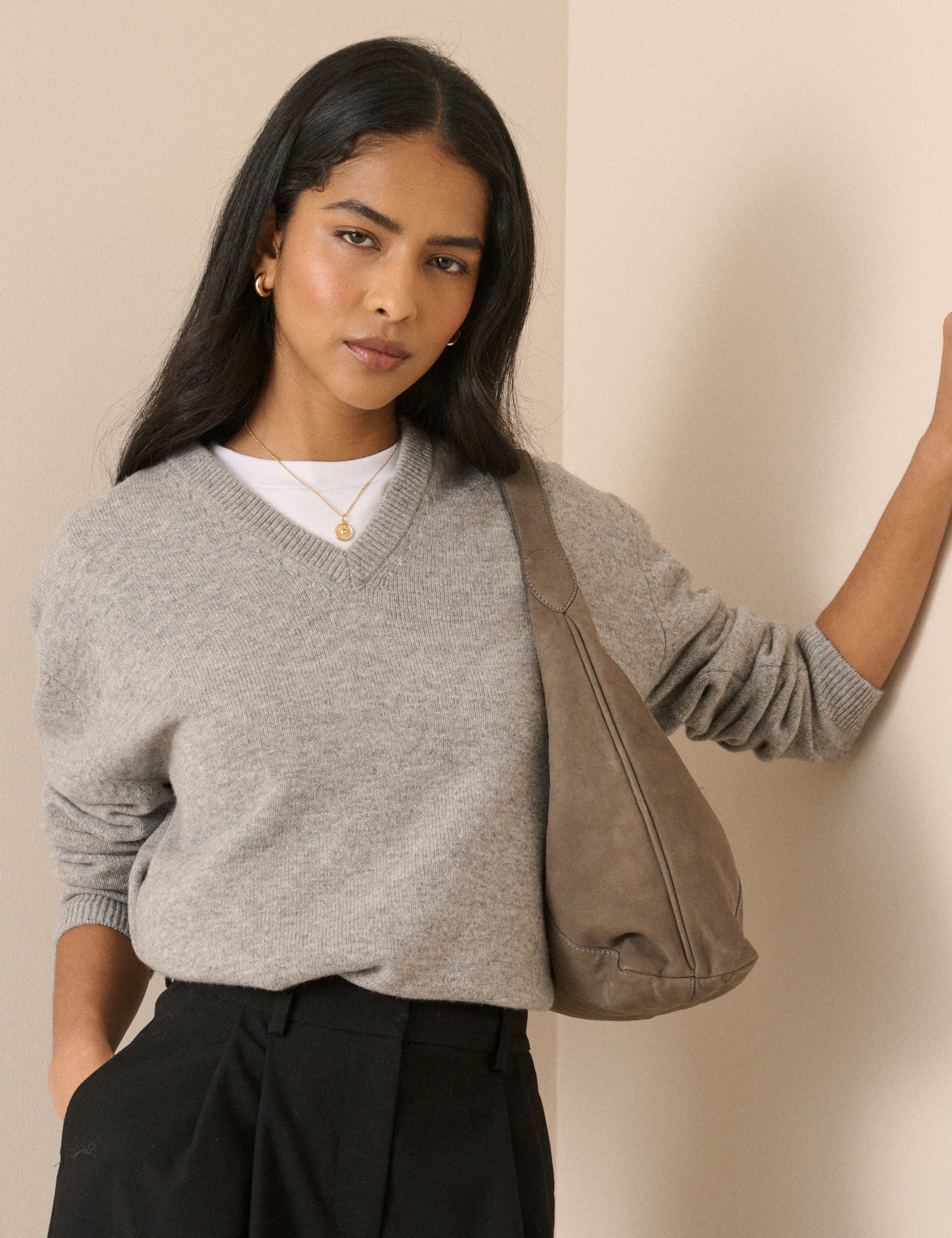 Grey V-Neck Wool Jumper