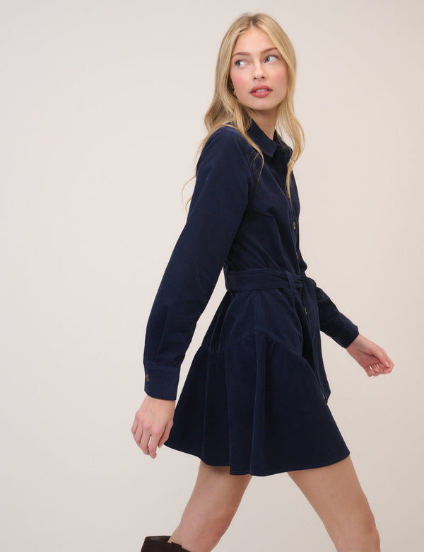 Navy Cord Tie Waist Eve Shirt Dress