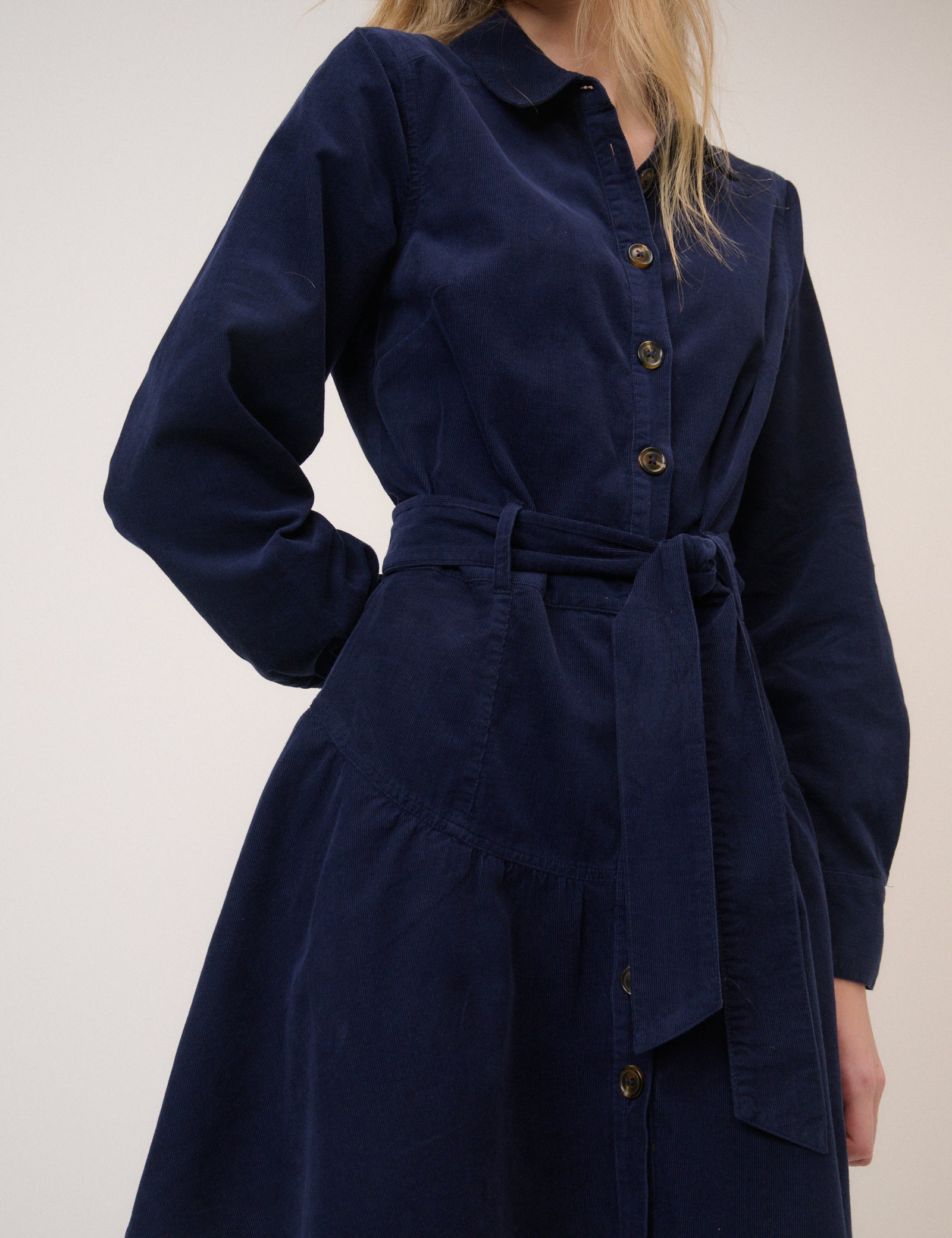 Navy Cord Tie Waist Eve Shirt Dress