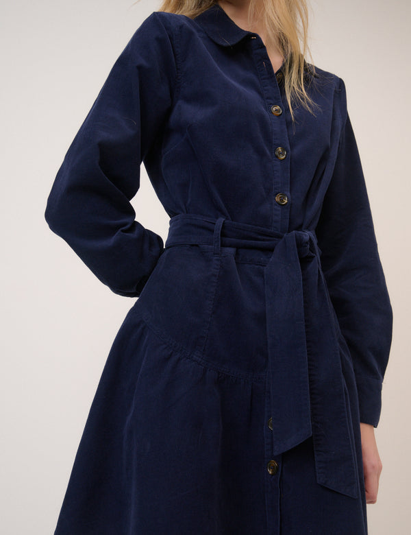 Navy Cord Tie Waist Eve Shirt Dress