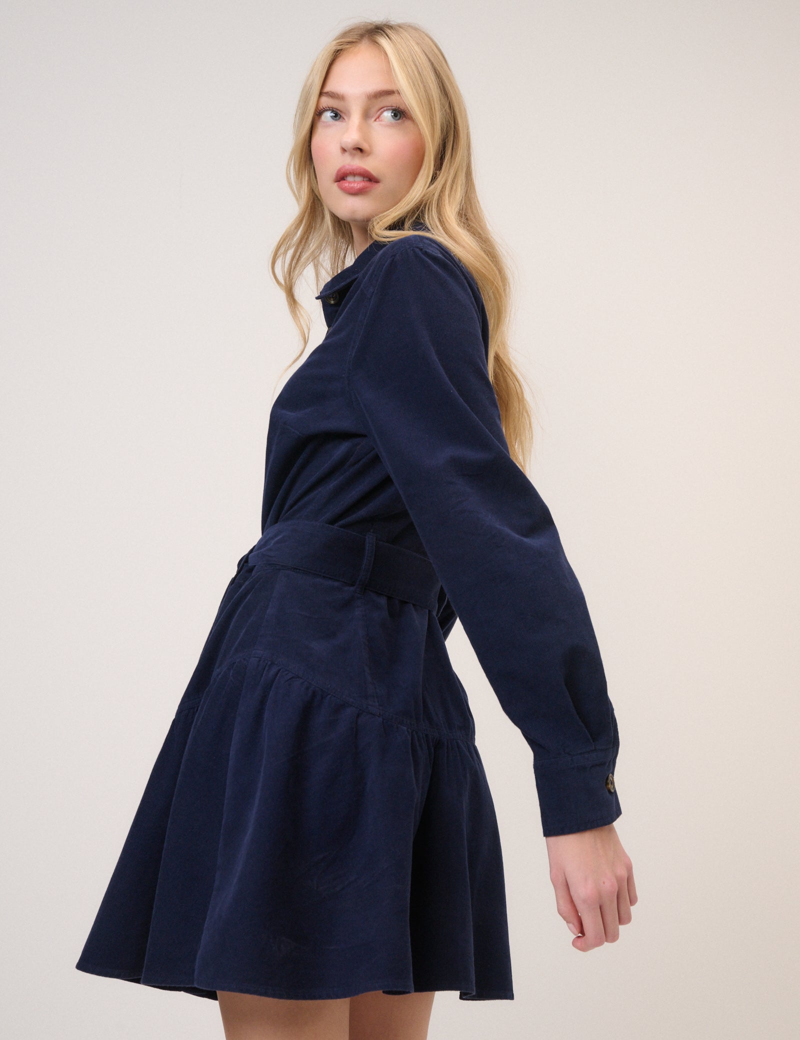 Navy Cord Tie Waist Eve Shirt Dress