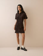 Brown Cord Collared Lucy Mini Dress
