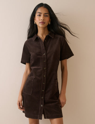 Brown Cord Collared Lucy Mini Dress